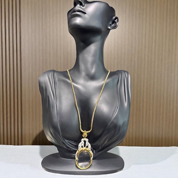 Vintage CAROLEE Duchess of Windsor Panther Lorgnette Magnifying Glass Necklace - Picture 1 of 8